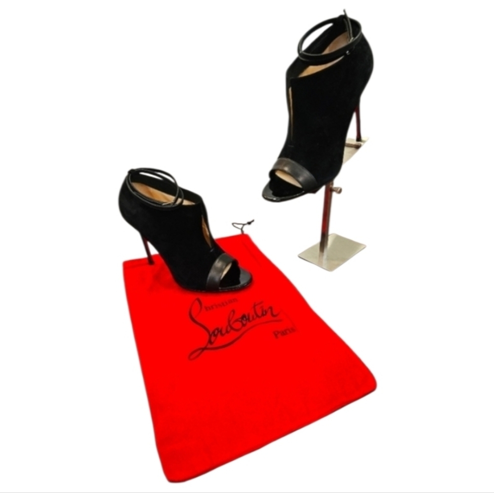 Christian Louboutin Diptic Black Peep-Toe Heels - Size 37 1/2 US 7.5-8